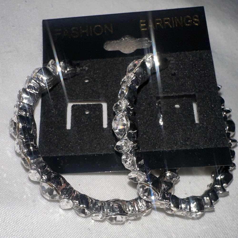 Crystal Hoop Earrings - Silver
